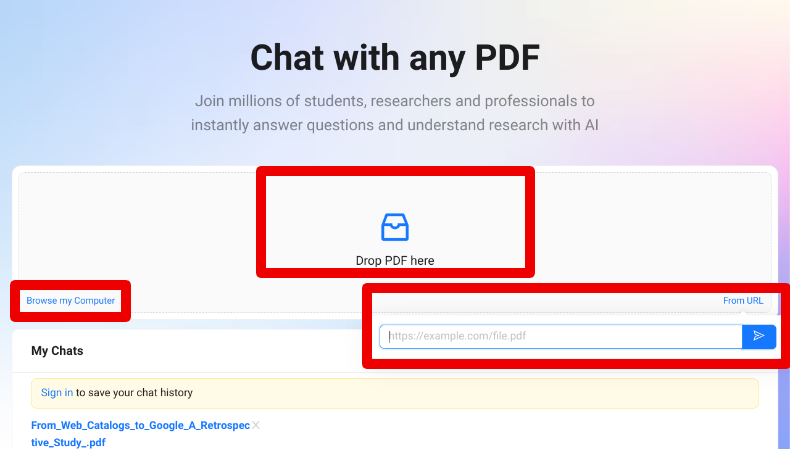 ChatPDF - Chat with any PDFのアップロード1