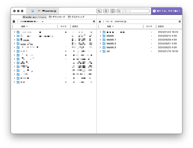 Transmitでサーバーに接続した画面