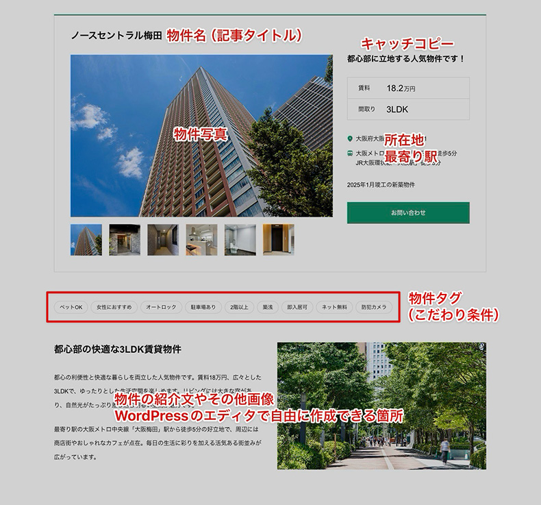 WordPressテーマ「GRAVITY」の物件ページの設定内容