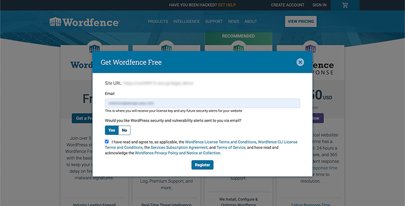 Wordfenceにメールアドレスを登録する入力欄