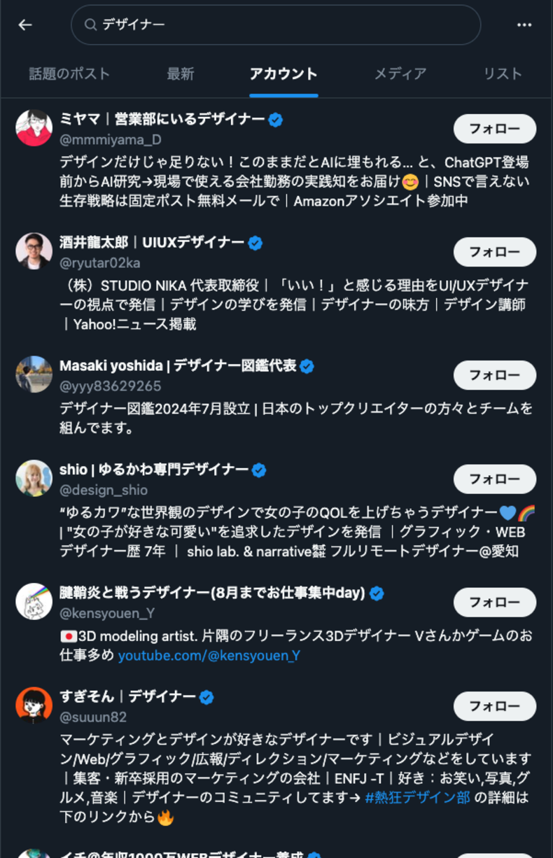 Xのアカウントタブ