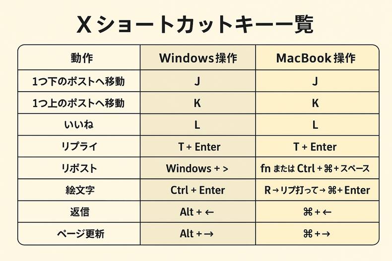 Xのショートカットキー一覧