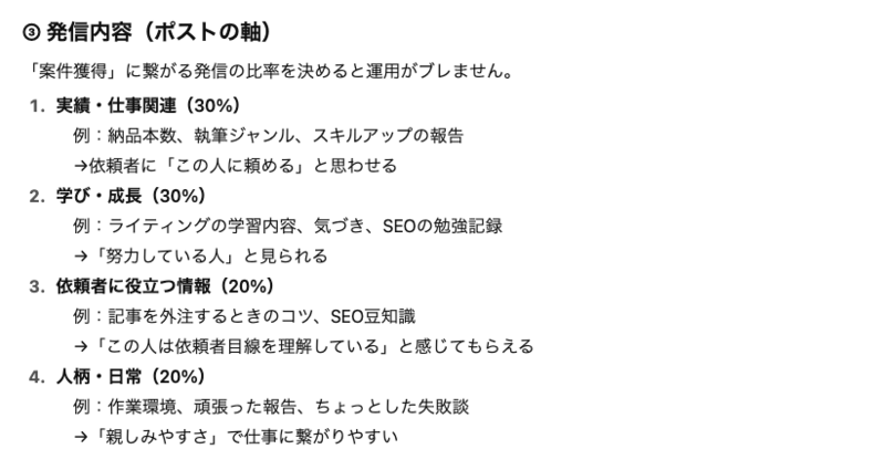 ChatGPTによる発信内容の提案