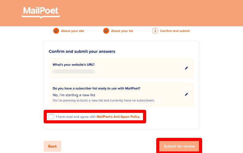 MailPoetの設定ウィザード9
