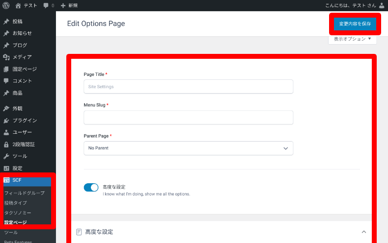 Secure Custom Fieldsのオプションページ設定1