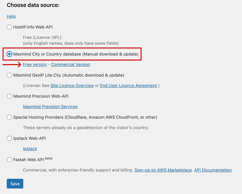 Geolocation IP Detectionの設定（Maxmind City or Country database (Manual download & update)）