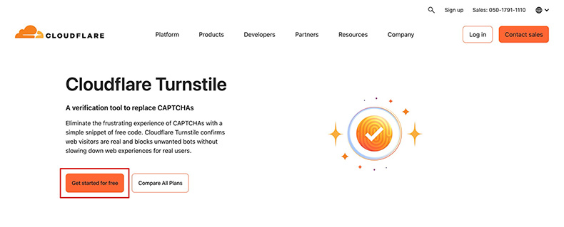 Cloudflareのスタート画面