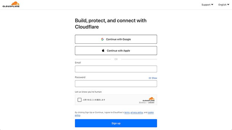 Cloudflareのサインイン画面