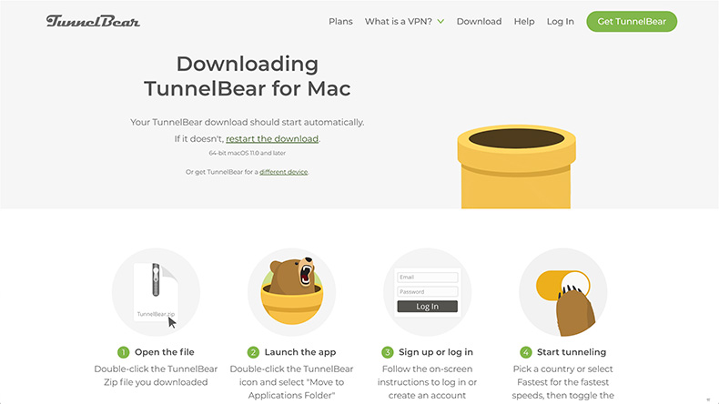 TunnelBearダウンロード後の画面