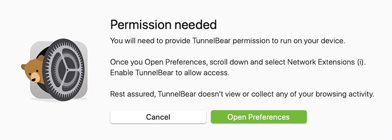 TunnelBearのpermission画面