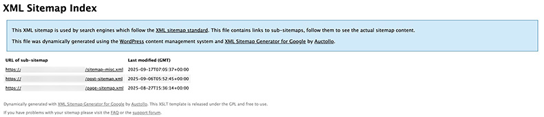 プラグイン「XML Sitemap Generator for Google」で生成されたXMLサイトマップ