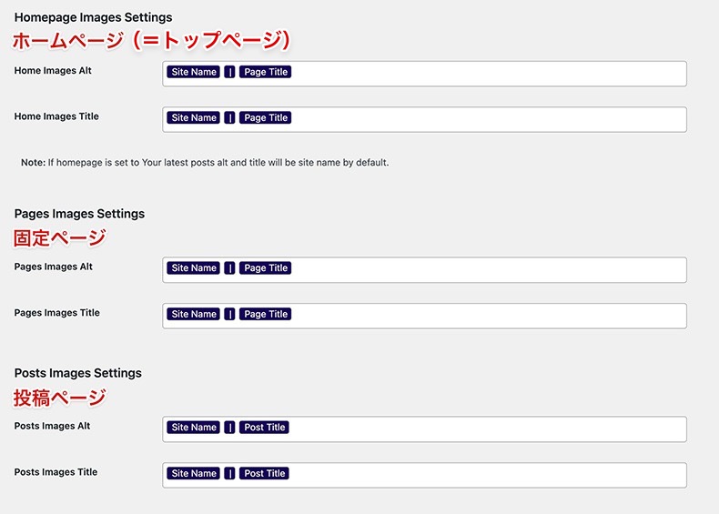 Image Alt Text Managerの設定箇所3つ