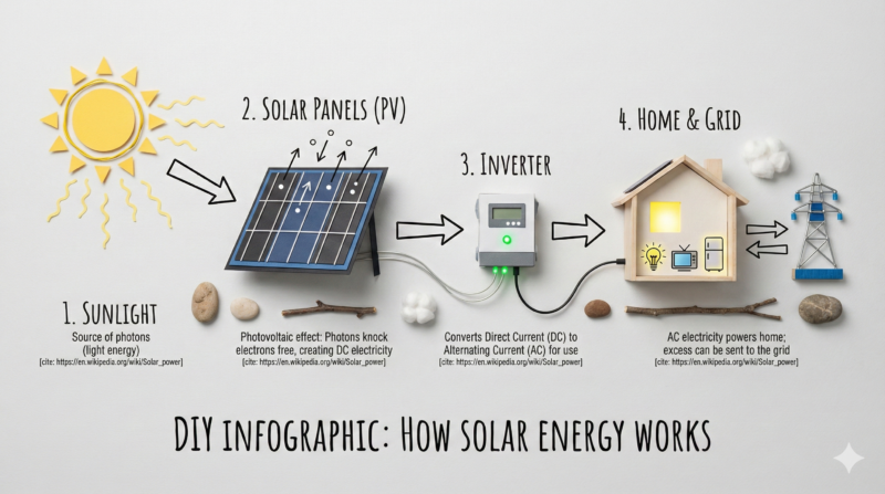 太陽光発電の仕組みをインフォグラフィックで生成
