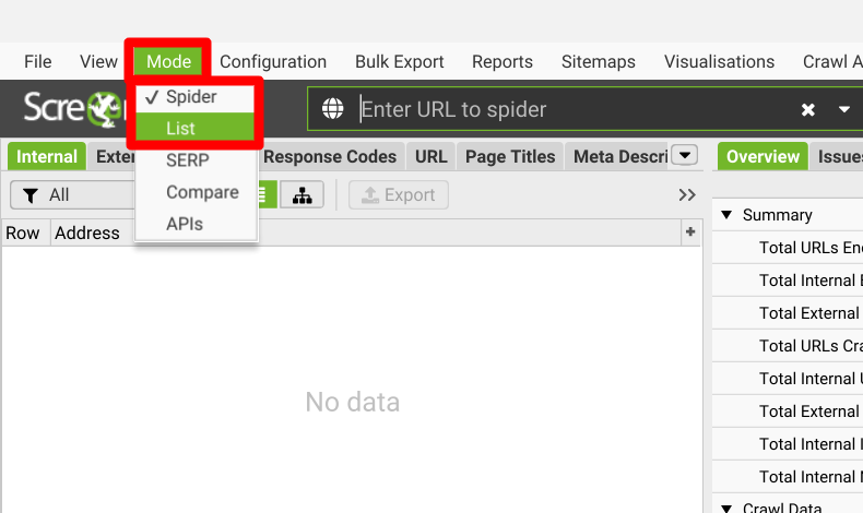 Screaming Frog SEO Spiderのリストモード