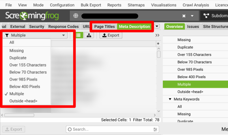 Screaming Frog SEO Spiderのメタデータチェック