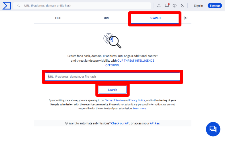 VirusTotalでの検索方法