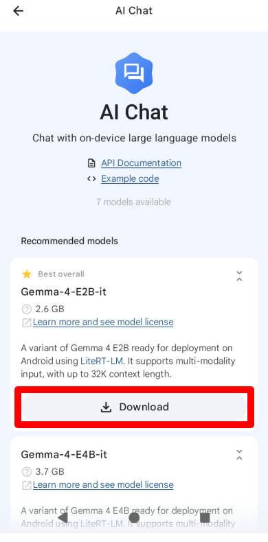 Google AI Edge GalleryでGemma 4を使う手順2