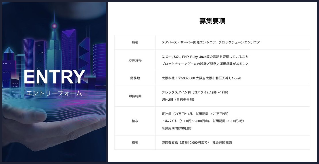 募集要項とエントリーフォームのページ