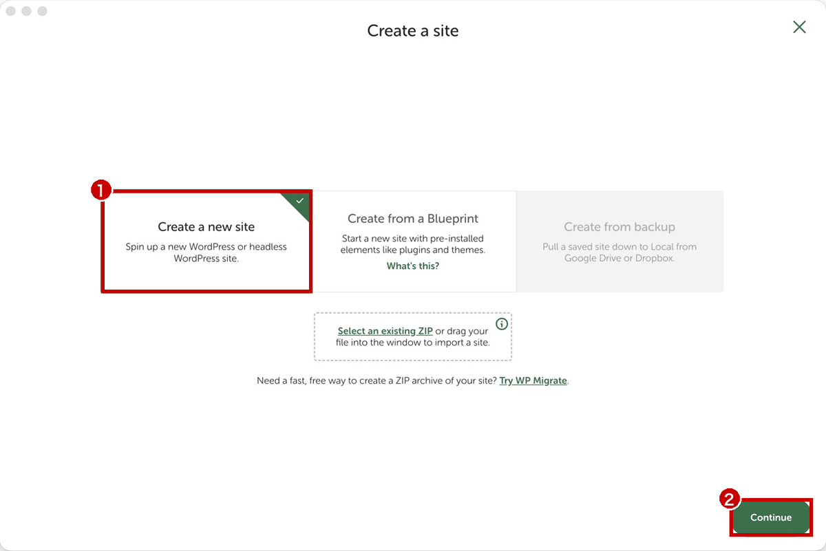 Create a new siteを選ぶ