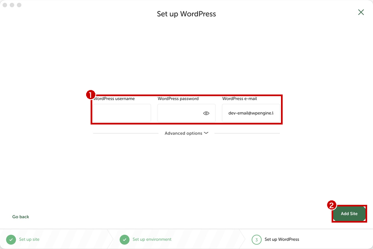 WordPressのユーザー名とパスワードを入れる